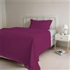 Italian Bed Linen Set Lenzuola Letto Singolo Cotone Natural Color, lavorato in Italia - Completo Letto, Lenzuolo Sotto con Angoli, Telo Sopra 90x200cm e Federa con Patella Interna, Fucsia/grigio chiaro