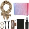 Admygo Set di 8 bigodini senza calore, per capelli lunghi e corti, in morbido velluto senza calore, per ricci durante la notte, include clip, fascia, flacone spray e clip per capelli, stampa leopardata