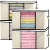 GoMaihe Scatole per Armadio 4 PCS Contenitori Armadio Salvaspazio con Cerniera Manico, Scatole Trasloco per Vestiti pieghevoli, Organizzatore Armadio Organizer Biancheria Trapunte Coperte, Beige