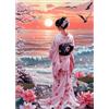 QENSPE 5D Diamond Painting Donna Giapponese, Kit per Diamond Painting Adulti, Mare Pittura Diamante Fai da Te Painting Kit Completo, Decorazione per Casa e Pareti 30x40cm