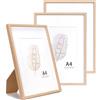KAIWIN Cornice portafoto A4 in rovere, set di 3, cornice per poster in legno adatta per 6x8 con passepartout, 21x29,7 cm, cornice per foto per esposizione da tavolo e montaggio a parete per casa