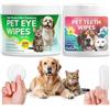 EcoEarth Salviette oculari Premium da 100 Pezzi e salviette per la Pulizia dei Denti da 50 Pezzi per Cani e Gatti - Dischetti per la Pulizia degli Occhi e la Cura dei Denti degli Animali Domestici