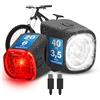 FISCHER Set di illuminazione per bicicletta Square, 40/20 Lux, luce anteriore e posteriore, con batteria, funzione di ricarica USB, protezione dagli spruzzi d'acqua secondo IP44, approvato dalla StVZO