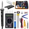 Wowfast Set di saldatore da 100 W con LCD e multimetro digitale, temperatura regolabile 180 - 520 ℃, set di saldatura 19 in 1: 5 punte per saldatore, saldatore, stagno, pompa dissaldante, pinzetta, per lavori