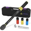 ANPUDS Chiave Dinamometrica 1/2'', 20-220Nm Auto e Moto Chiave Dinamometrica, Precisione ± 3%, Set di Chiavi Dinamometriche 6 Pezzi con Prolunga 125mm, 3/8 Adattatore e 3 Bussole 17mm, 19mm, 21mm