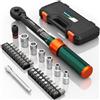 NADOKHI Chiave Dinamometrica Bici, 1-25Nm, Precisione ±3%, 29 Pezzi 1/4 Chiavi Dinamometriche Set con Prolunga, Bussole, punte per Bici da Strada e Montagna, Moto Riparazione