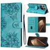LSPCASA Custodia per Xiaomi 15T Pro 6.83 pollici in pelle PU per Xiaomi 15T Pro, con funzione leggio, fiori di ciliegio e farfalla, design pieghevole con scomparti per carte di credito, verde