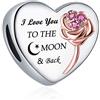 YOUFENG Jewellery Ciondolo in argento Sterling S925, adatto per braccialetti Pandora, con scritta I Love You to the Moon and Back, idea regalo per donna, 4.8mm-5mm, Zirconie sintetico