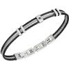Breil, Collezione Loop, Bracciale Uomo in Acciaio Specchiato Bicolor, con Sottili Cavetti ed Elemento Centrale Personalizzabile con Incisione, Pratica Chiusura Regolabile 17.5-20.3 cm, Silver-Nero