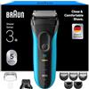 Braun Rasoio elettrico serie 3+, 3 lame flessibili, micropettine efficiente, accessorio per regolabarba, +5 pettini, rasoio da uomo bagnato e asciutto, prodotto in Germania, 3010BT, blu