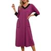 Clearlove Camicia da Notte Calda a Maniche Lunghe delle Signore del Collo a V Morbido Pigiama di Colore Contrastante, Rosso Profondo, M