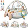 MomTend Tappeto e palestra per il gioco del bambino in peluche,Con 6 giocattoli e cuscino luna. Design zoo piegabile, smontabile,Promuove l'ed Aucazione precoce, Baby Tappeto e palestra