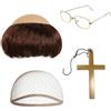 HTTDSLF Parrucca da Monaco, Mezza Capelli, Monaco Costumi, Halloween Costumi Uomo - Marrone Corti Parrucca Uomo | Capo Testa | Croce | Occhiali, per il Cosplay di Feste di Halloween di Carnevale