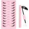 Kiusatig Mezze Ciglia Finte Naturali con Bond&Remover 10 Paia Half Lashes Cat Eye 3D Cancella Fake Eyelashes 3/4 Riutilizzabile Corner Lashes（H-076）