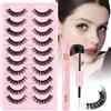Poiuyoiu 10 paia di ciglia finte russe con colla per ciglia Bond e sigillo fai da te a casa effetto 3D Cat Eye D Curl Wispy riutilizzabile