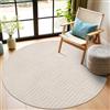 Enyhom Tappeto rotondo per soggiorno, 200 cm, lavabile, moderno, a pelo corto, soffice, antiscivolo, per camera da letto, sala da pranzo, ufficio, crema