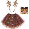 Meleager Luminoso Costume Renna - Cerchietto Renna, LED Tutu Gonna, Fascia Tatuaggio Viso, Vestito da Animale per Natale, Carnevale aa
