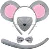 GTYARYUA Costume Topo, Set di Costumi Topo, Costumi Animali Set, Orecchie da Topo, Orecchie da Topo Grigie, Viene Mouse Ears, Cravatta, Naso, Coda, per Bambini Cosplay Festa Carnevale Forniture (A)