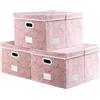 Prandom Scatole portaoggetti con coperchi pieghevoli grandi [confezione da 3] Organizer a cubo portaoggetti decorativo in tessuto, rosa 58 x 40 x 30 cm
