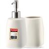 KADAX Set da bagno da 2 pezzi in ceramica, accessori da bagno, dispenser di sapone, bicchiere da bagno, portasapone e scopino WC (bicchiere e dispenser bianco) (K8180)