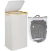 efluky Portabiancheria sporca Grande, Cesto Portabiancheria Grande con Coperchio, cesto per panni sporchi XXL 100 Litri con Manici in bambù per Vestiti, Pieghevole Cesta Panni Sporchi, Chiaro Grigio