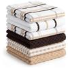 BOSKIMO Strofinacci Cucina Premium Cotone - Set 6 Panni Cucina in Microfibra e Spugna, Canovacci Assorbenti in Cotone, Panni Pulizia Beige e Marrone