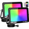 RIGIDON 2 x 100W Faretto LED RGB Smart, 10000LM Inteligente Proiettore Faro RGBW con controllato APP, Impermeabile luce di inondazione multicolore Interna ed Esterna per giardino palco partito