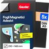 GAUDER Foglio Magnetico Autoadesivo - Pellicola Magnetica Ritagliabile per Foto, Fai-da-te e Cartelli - Magnete Adesivo per Casa, Scuola e Ufficio (5 pezzi - DIN A5-210 x 148 mm)