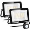 RIGIDON 2x 75W Faretto con Sensore di Movimento, 7500 LM 3000K Bianco Caldo Proiettori Faretto LED da Esterno, Fari di Sicurezza, Luci Esterno Per Giardino, Garage, Strada, Patio, Terrazza, Cortile