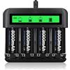 CITYORK D Size batteria D Cell 8000mAh, grande capacità alta energia Ni-MH ricaricabile D Batterie Charger + 4 D 8000mAh