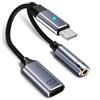 HAUXGOGO Adattatore USB-C 2 in 1, Ricarica Rapida PD da 100W e Convertitore Audio da 3,5 mm, Controllo in linea, Streaming live, Giochi e Token USB Supportati - Gray