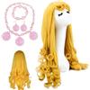 BlinBlin Blinlin Principessa Parrucca,Bionda Parrucca Da Principessa,Ondulata Lunga Parrucca,Parrucca Cosplay di Principessa,Set Di Collana e Bracciale Con Conchiglia Glitterata,per Halloween Cosplay Fancy Dre
