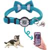 THAIN Collare per gatti personalizzato con campana e papillon Breakaway QR Code Nome Smart ID tag a sgancio rapido morbido e confortevole collare per gatti e gattini (blu)
