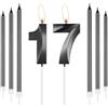 mciskin Set di candele per 17° compleanno Obsidian, candela numero 17 con candele lunghe e sottili per torta, decorazioni per 17° compleanno per ragazzi e ragazze, candela nera Obsidian cake topper