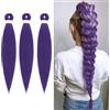 MUNSKT 26 Inch Intrecciatura viola capelli pre-allungati, 3 pezzi, capelli all'uncinetto in seta a bassa temperatura, aggiunta capelli trecce viola, Yaki texture africana meches viola per balli