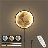 OOWOKS Lampada Luna da Parete, LED Applique Interno Dimmerabile Bambini, Luna 3D da Parete, Con Telecomando e Interruttore via Cavo,Materiali metallici e Acrilici, Lampada da Muro Camera da Letto Circolare
