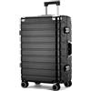 EclatVivid Valigie dure di Shell del PC della struttura di alluminio con le serrature di TSA, caricatore di USB, supporto della tazza, Nero , Check-In 24-Inch, Classico
