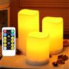 WRalwaysLX Candele Senza Fiamma Con Timer, LED Tremolanti Con Telecomando, a Batteria per Esterni e Interni, Decorazione Casa, 3 Pezzi, Alimentate da 3 Batterie AAA (Non Incluse)