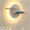 KZT Lampada da lettura con Porta Usb Ricarica LED 9W Lampada da parete con mensola in Legno Applique da Parete Moderna per camera da letto testiera soggiorno dell'hotel, con Cavo 1,8m e Spina,Bianca