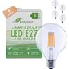 greenandco 4 lampadine a filamento LED | trasparenti | CRI 90+ | E27 G95 | 7,2 W 1335 lm | sostituisce 90 W | 3000 K bianco caldo | 320° | 230 V | senza sfarfallio | Classe energetica B