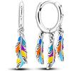 Parmuz orecchini donna argento 925 pendenti piccoli con pietre Star Moon Boho vintage piuma set di orecchini a cerchio Piccolo regalo di gioielli per le orecchie da abbraccio