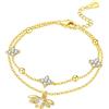 MISEFF Bracciale da donna in argento sterling 925 con placcatura in oro 18 carati, lunghezza regolabile 16,5 + 5 cm, Taglia unica, Metallo, Zirconia cubica