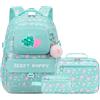Makukke Zaino scolastico per ragazze, set di borse per libri, zaino per la scuola per adolescenti, ragazze, bambini, studenti delle scuole elementari e medie, Verde fragola, Large, Zaini Daypack