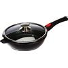 KAMBERG Padella Profonda 24 cm, Manico Rimovibile, Ghisa Di Alluminio, Rivestimento Antiaderente, Coperchio In Vetro, Fornelli E Induzione, Senza PFOA, Nero
