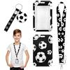 FloraMolly Porta badge da collo, morbido modello di calcio nero cordino confortevole Id Card Holders per la nave da crociera della scuola di autobus, con un portachiavi di calcio nero