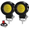 YnGia 10W Luci di inondazione per moto, 2PCS Round LED Driving Light Flood Beam Ambra Fari per motociclette LED Fendinebbia ausiliaria 12V 24V per camion fuoristrada 4x4 ATV
