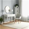MEUBLE COSY Sedia da Trucco Girevole 360° Poltrona da Toeletta con Braccioli, Seduta Confortevole e Schienale, Gambe in Legno Massello, Beige
