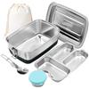 iDattel Contenitore per il pranzo in acciaio inox, 2000 ml, a prova di perdite, con scomparti e anello di tenuta, senza BPA, per picnic, scuola, lavoro, pranzo in metallo con sacchetto di stoffa per