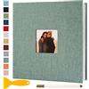 Semfalbuums Album Fotografico Autoadesivo 33x32 CM in Lino Album Portafoto Personalizzabile Scrapbook Photo Album Fotolibro Ricordi Nascita Matrimonio Travel Journal Guest Book, 60 Pagine Verde