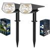 YEEHONEC 2 Pezzi Faretti Solari a LED da Esterno, 60 LED, con 2 Livelli Luminosità e Impermeabilità IP65, per Piscina, Vialetto, Patio, Alberi, Bianco Caldo